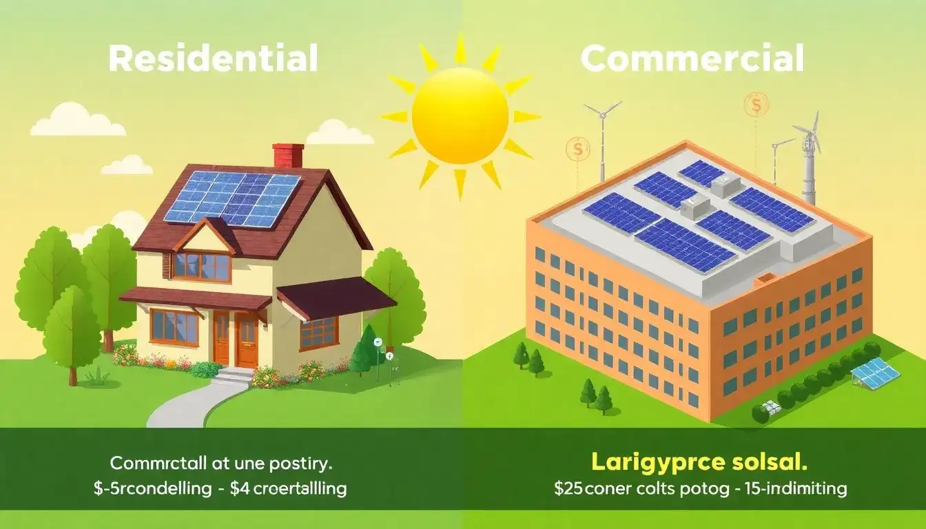 How do solar incentives vary between residential and commercial properties