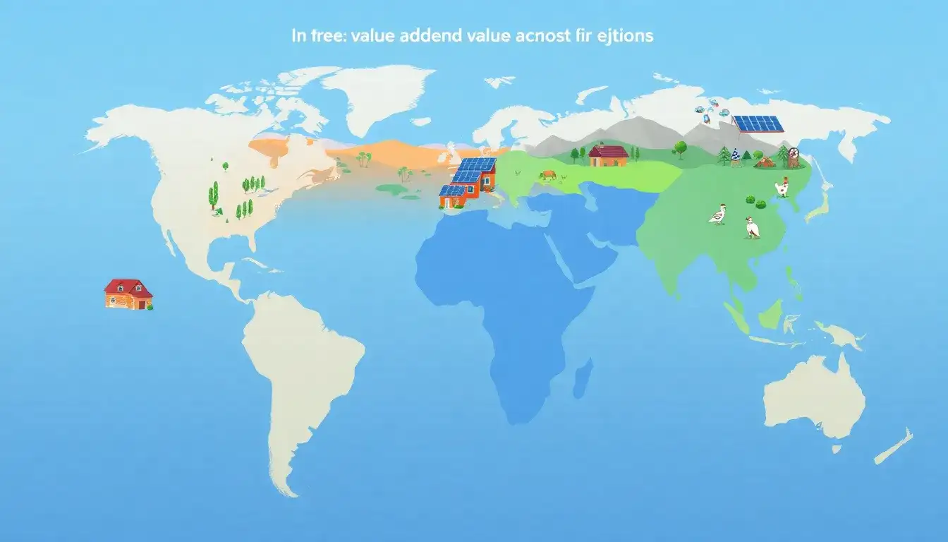 What are the differences in value added by solar panels in various regions