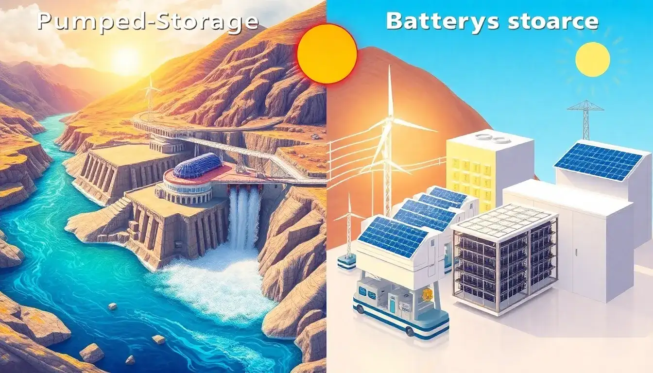 How does pumped hydro storage compare to battery storage for solar energy