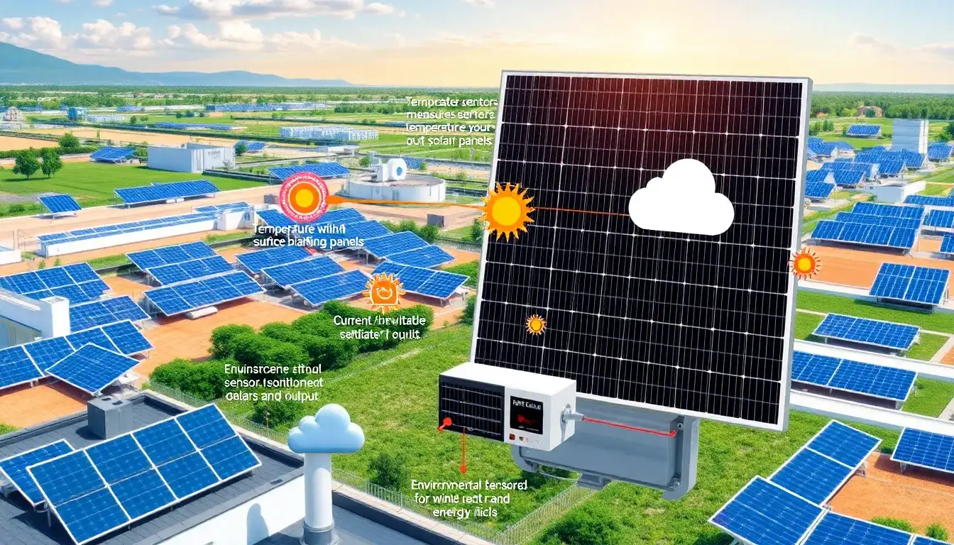 What specific sensors are used in IoT systems for solar panel monitoring