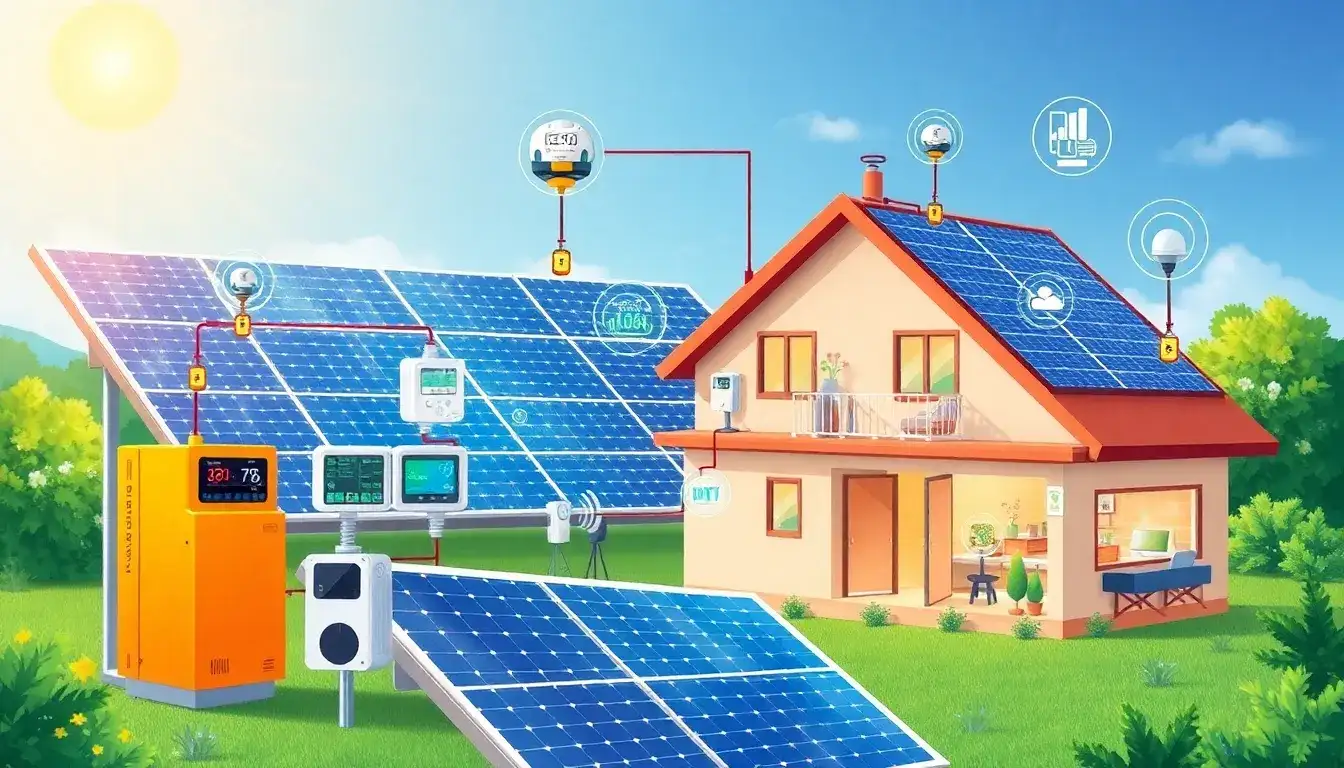 What specific IoT devices are commonly used in solar energy systems