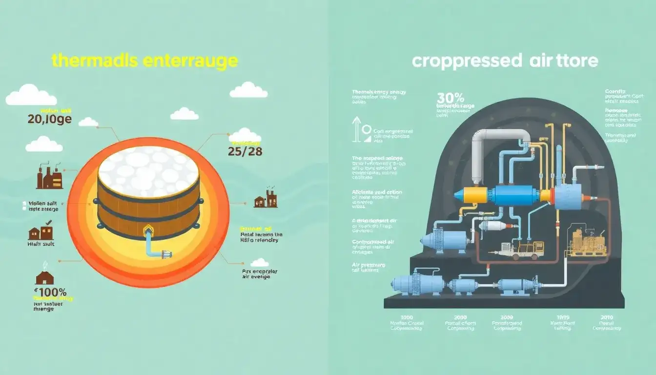 How do the costs of thermal energy storage compare to compressed air energy storage