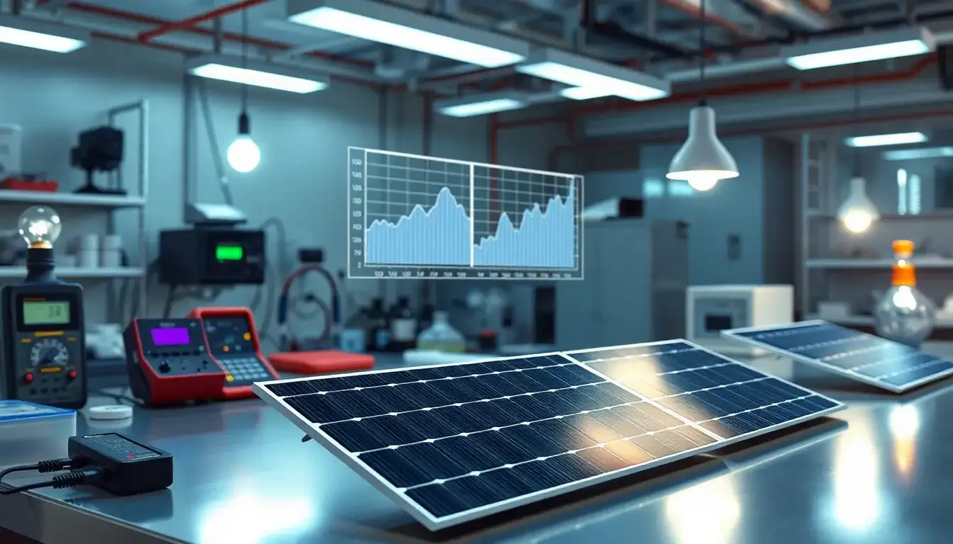 How does the efficiency of perovskite solar panels change under different types of indoor lighting
