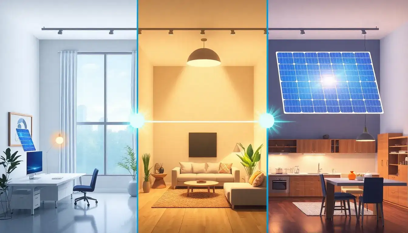 How does the efficiency of perovskite solar panels change under different indoor lighting conditions