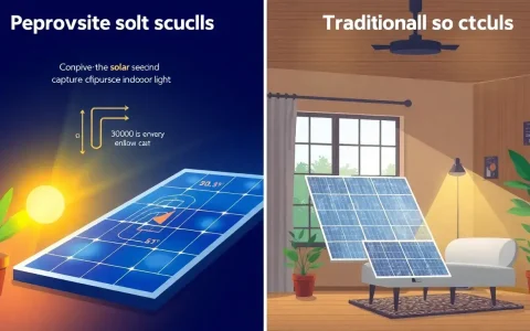 How does the efficiency of perovskite solar cells compare to traditional solar cells under indoor lighting conditions
