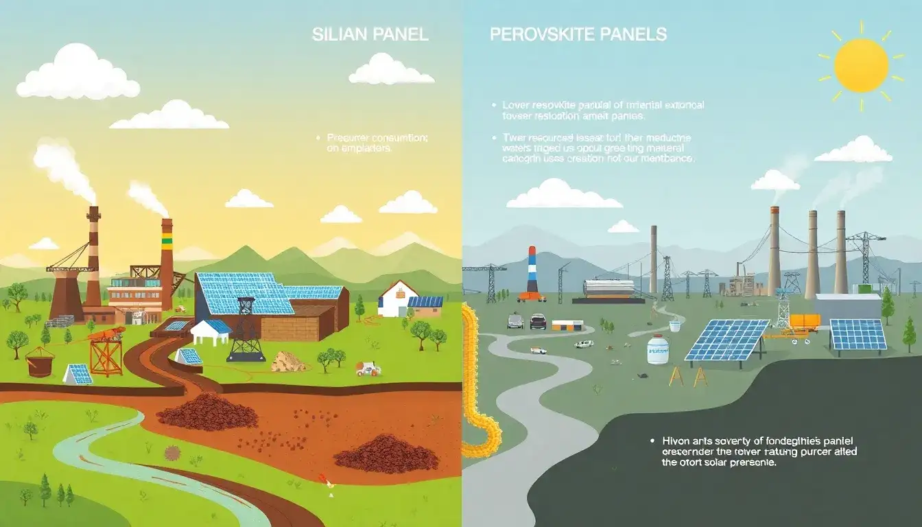 What are the environmental impacts of manufacturing perovskite solar panels versus silicon-based ones
