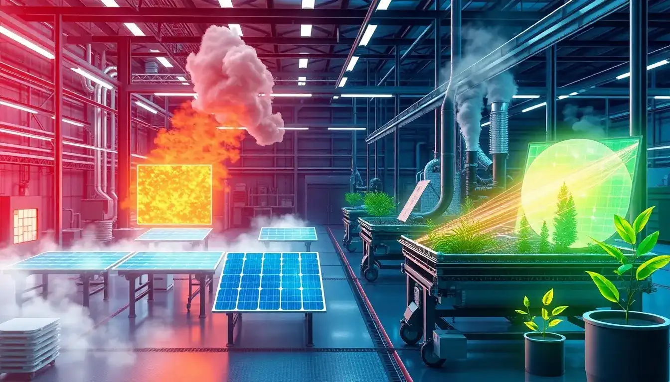 How does the manufacturing process of perovskite solar panels impact greenhouse gas emissions