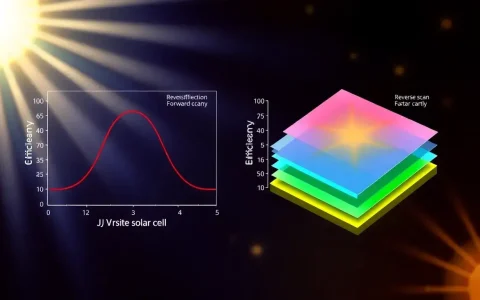 How does the scan-direction-dependent J-V curve affect the efficiency of perovskite solar cells