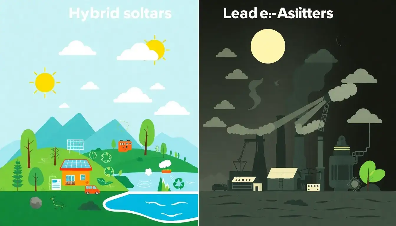 What are the environmental impacts of hybrid solar batteries compared to lead-acid batteries