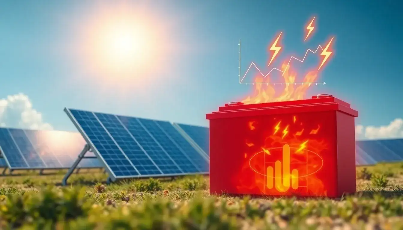 How does high temperature impact the charging efficiency of solar batteries