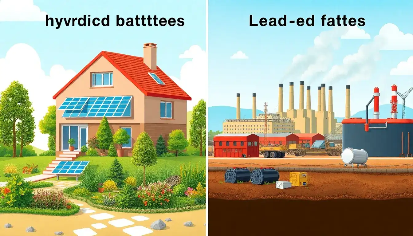 What are the environmental impacts of hybrid solar batteries versus lead-acid batteries