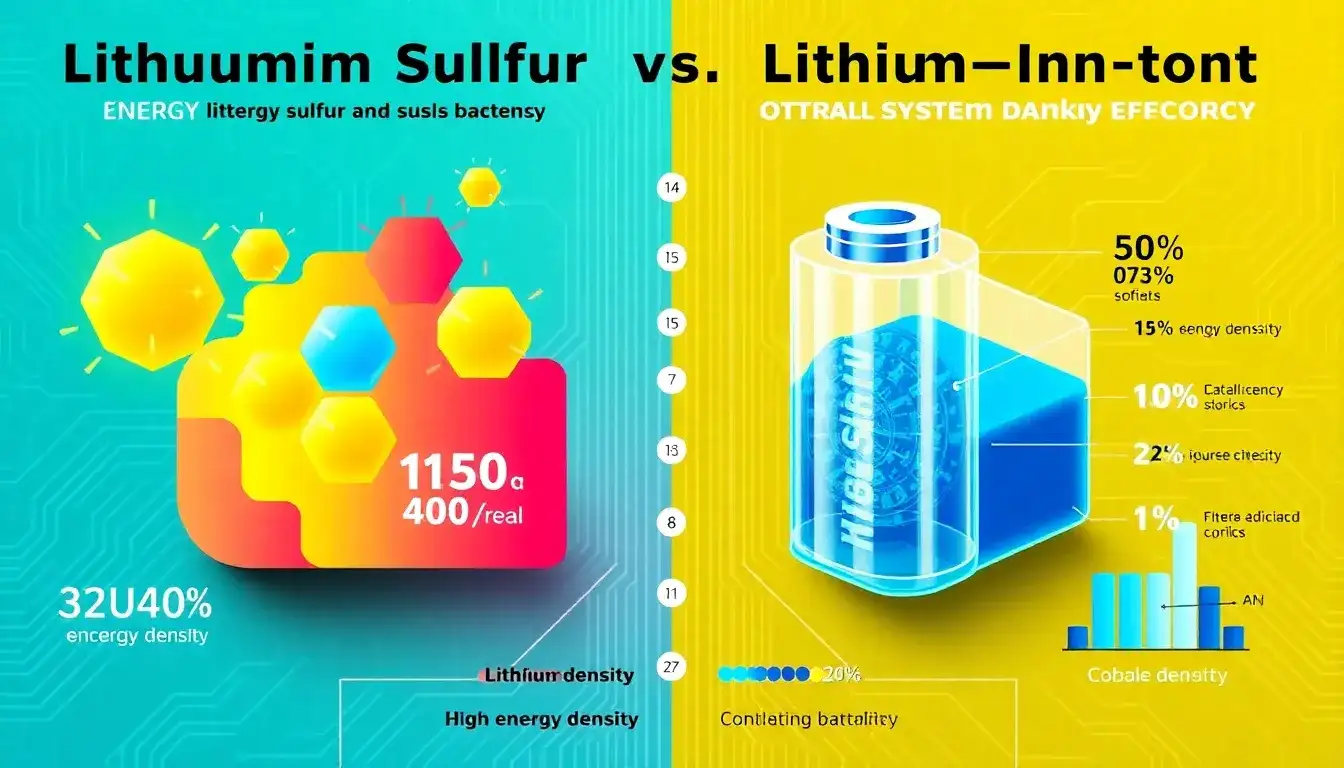 How does the energy density of lithium-sulfur batteries compare to lithium-ion batteries in terms of overall system efficiency