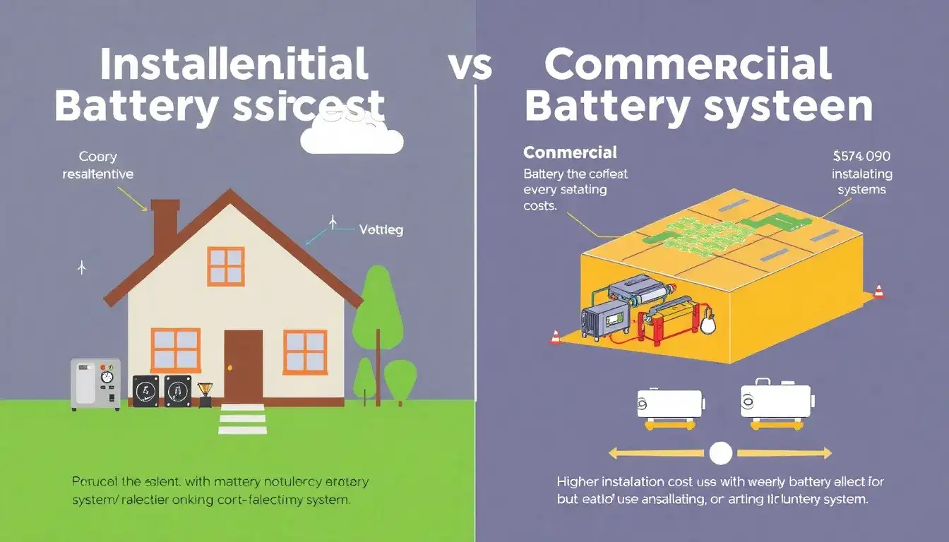 Are there any significant differences in installation costs between residential and commercial battery systems
