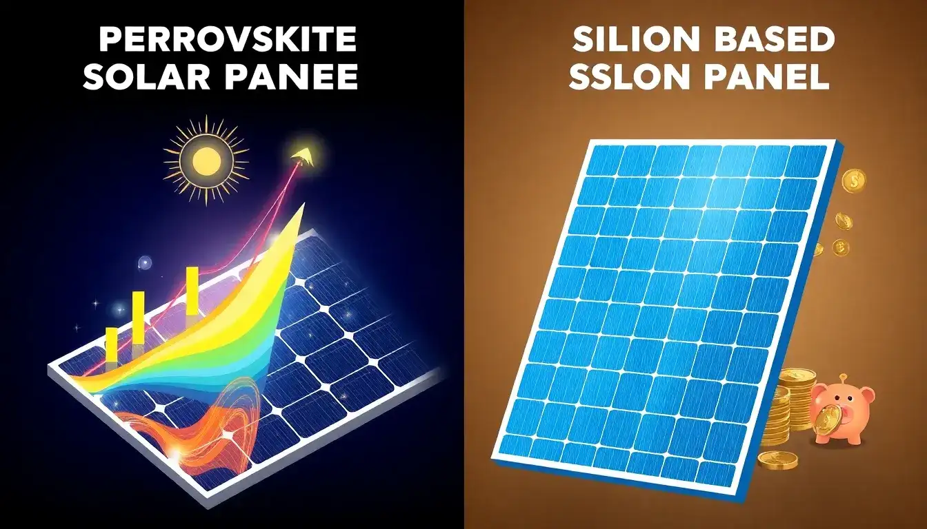 How do perovskite solar panels differ from traditional silicon-based panels in terms of efficiency and cost