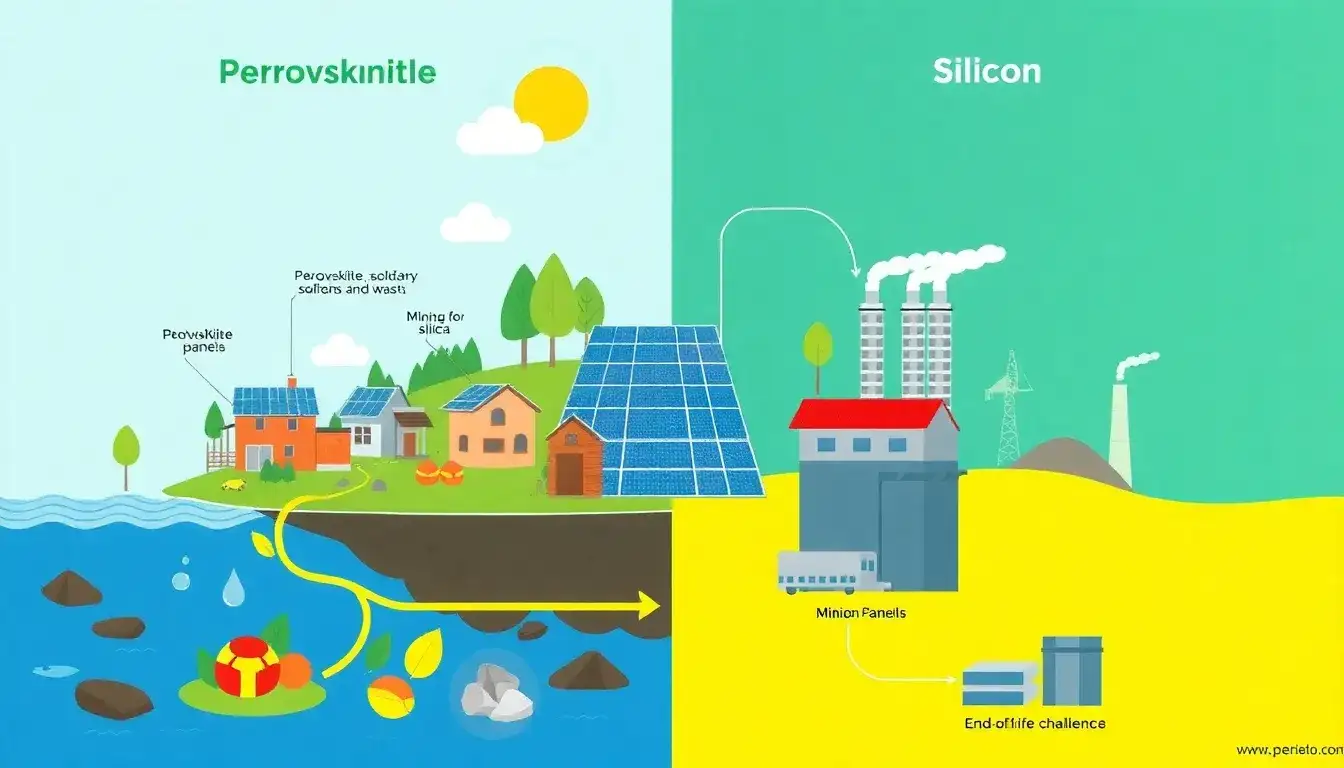 How do the environmental impacts of perovskite solar panels compare to those of silicon-based panels