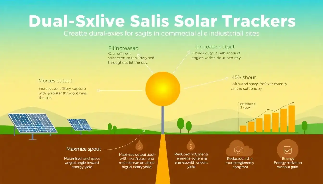 What are the main benefits of using dual-axis trackers in commercial and industrial sites