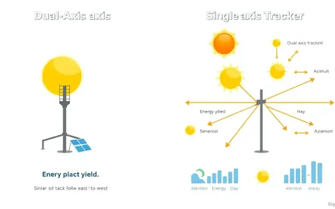 How do dual-axis trackers compare to single-axis trackers in terms of energy yield