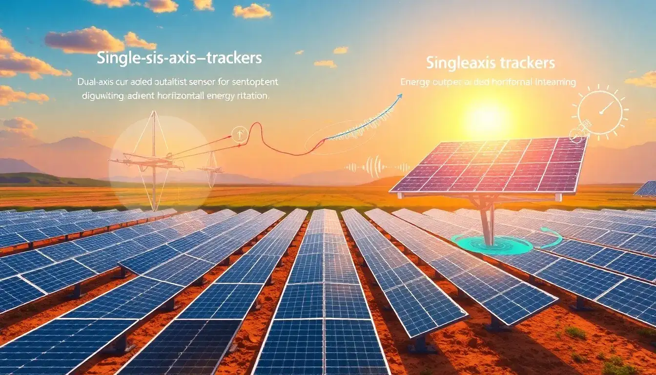 How do dual-axis trackers compare to single-axis trackers in terms of energy output