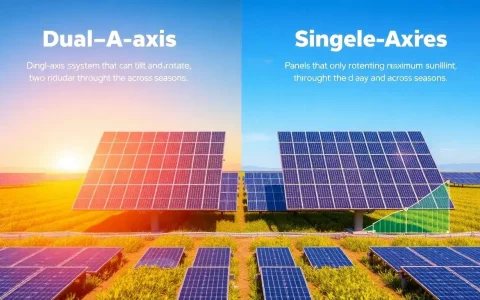 How do dual-axis solar tracking systems differ from single-axis systems in terms of efficiency