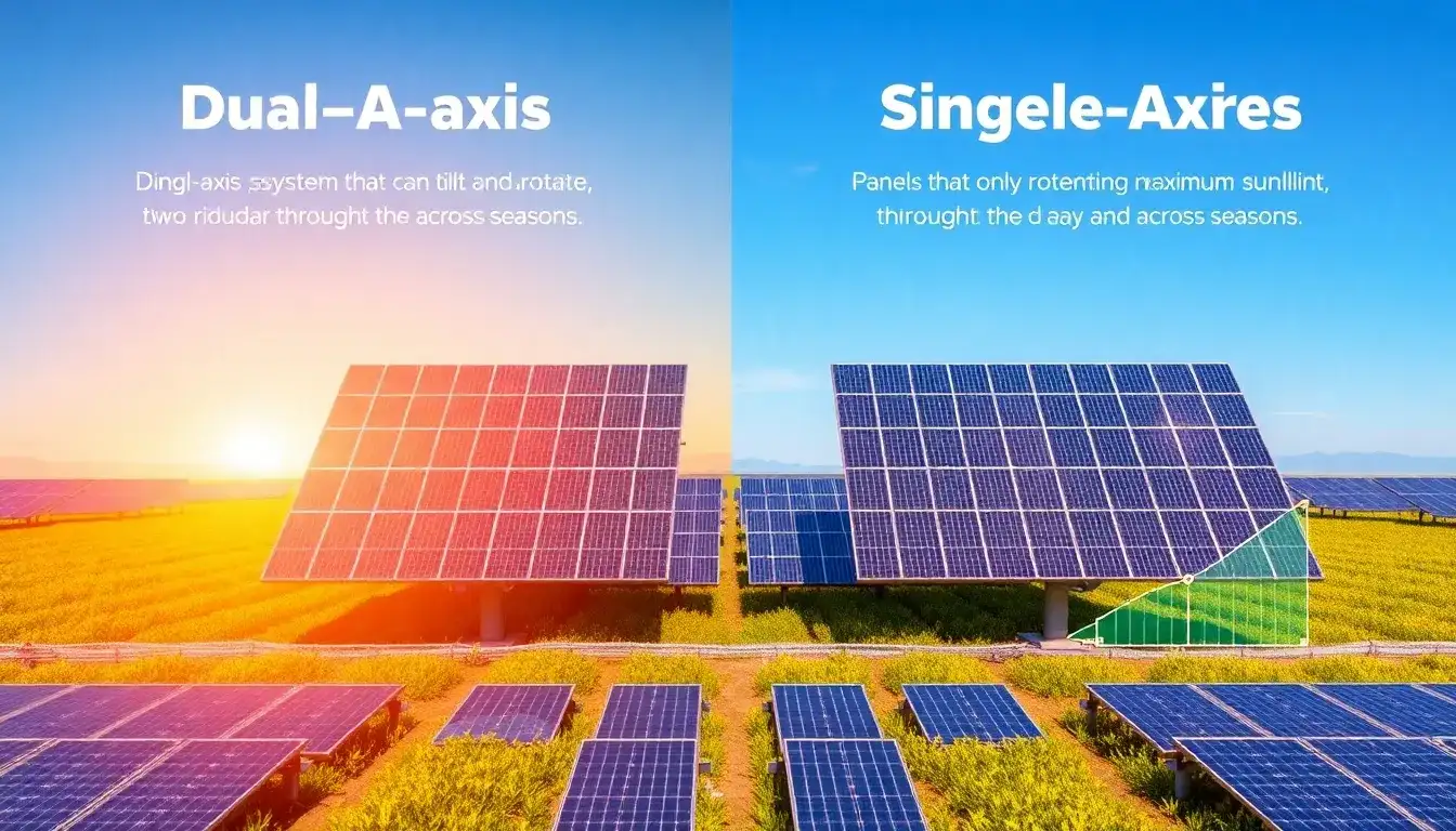 How do dual-axis solar tracking systems differ from single-axis systems in terms of efficiency