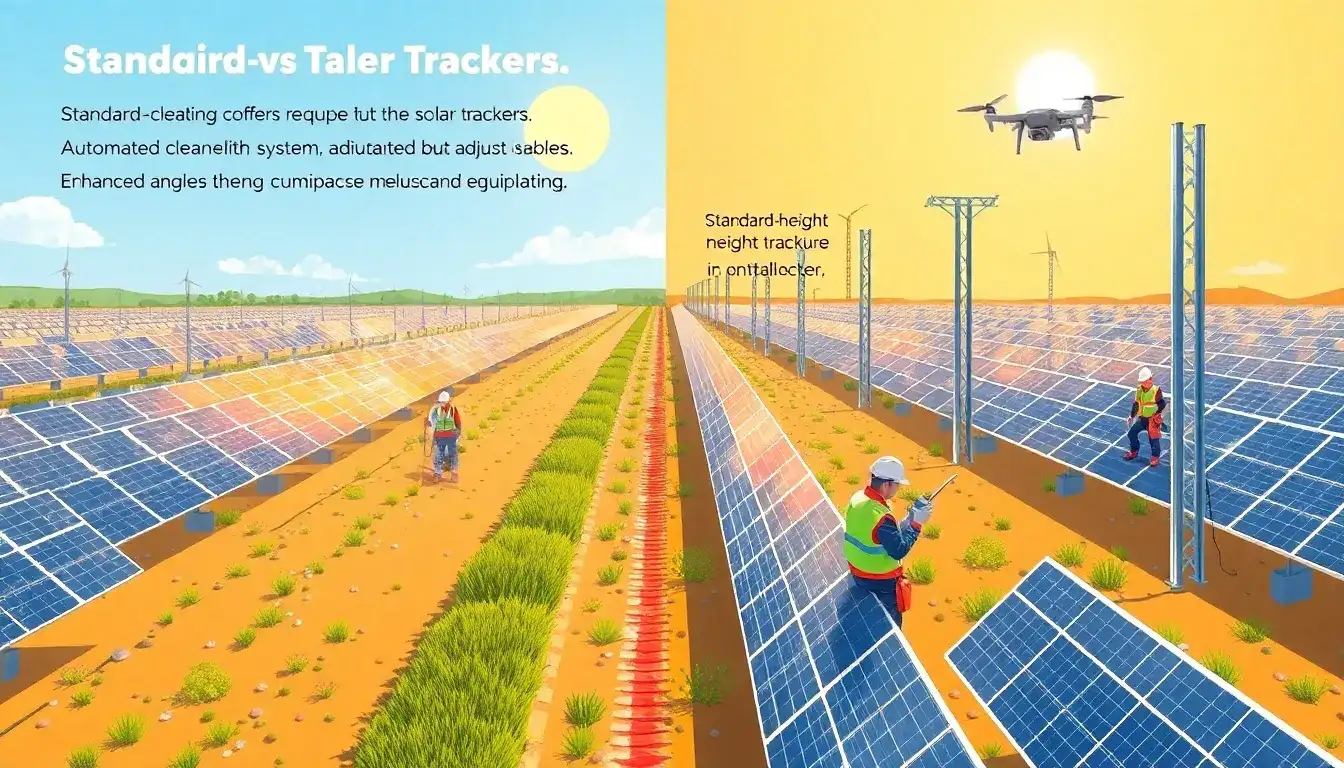 How do taller solar trackers affect the maintenance requirements of solar arrays