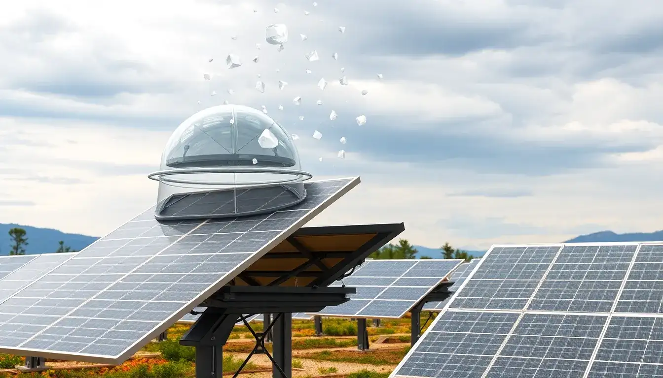 How do solar trackers prevent damage from hail