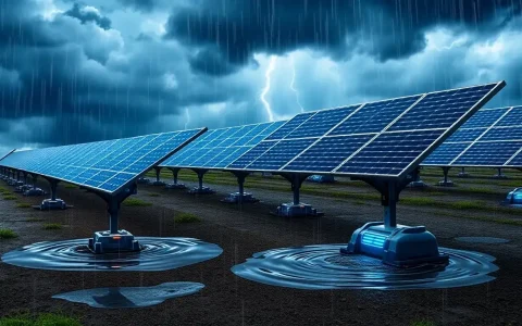 How do flood sensors help in protecting solar trackers from extreme weather