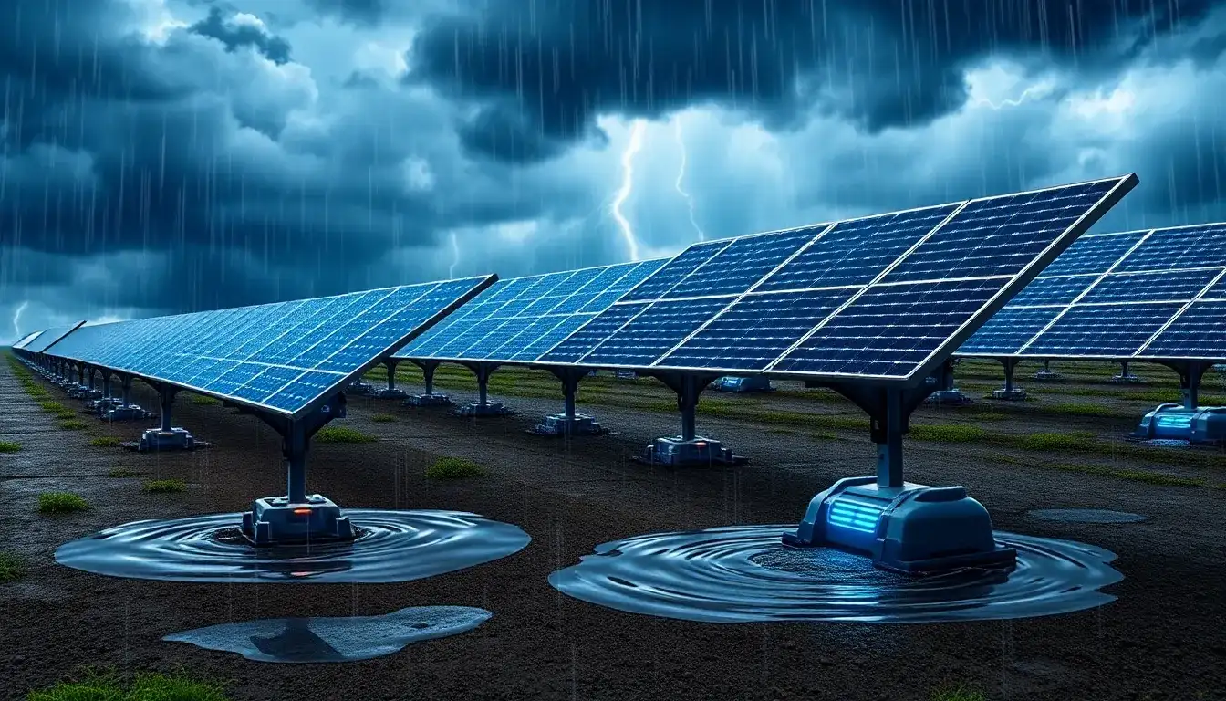 How do flood sensors help in protecting solar trackers from extreme weather