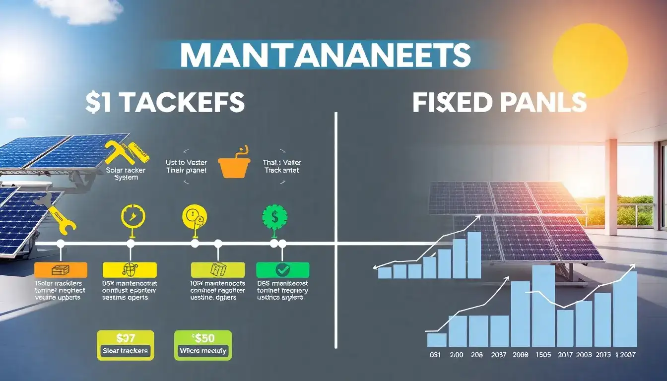 How do the maintenance costs of solar trackers compare to those of fixed solar panels over a 20-year period