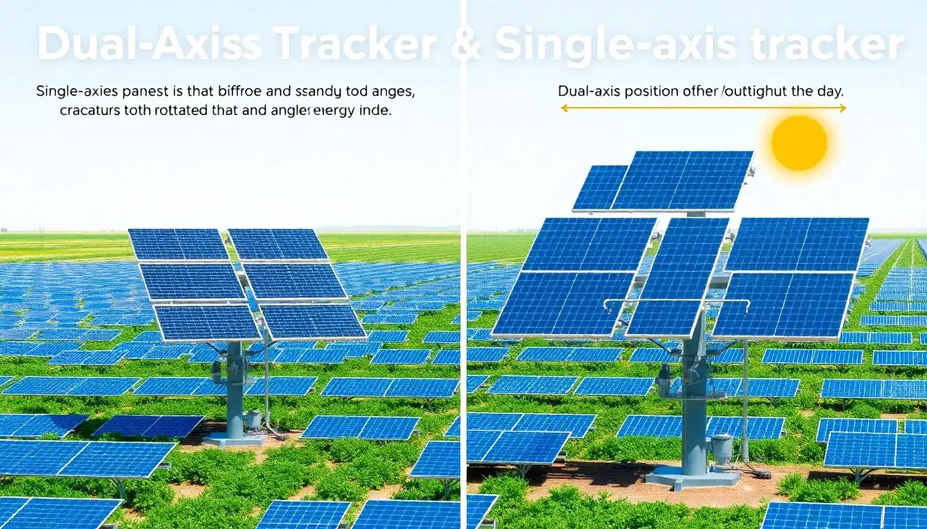 How do dual-axis solar trackers differ from single-axis trackers in terms of efficiency