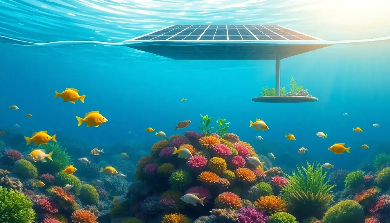 How do floating solar panels benefit aquatic life