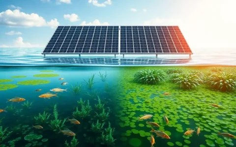What role do floating solar panels play in reducing algae blooms