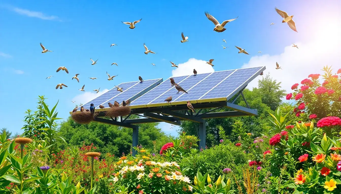 How do elevated or dual-use solar installations benefit bird conservation