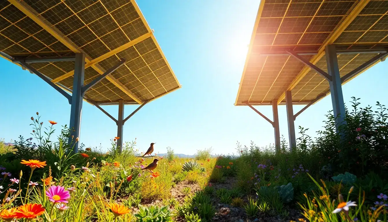 How do raised solar panels benefit native vegetation