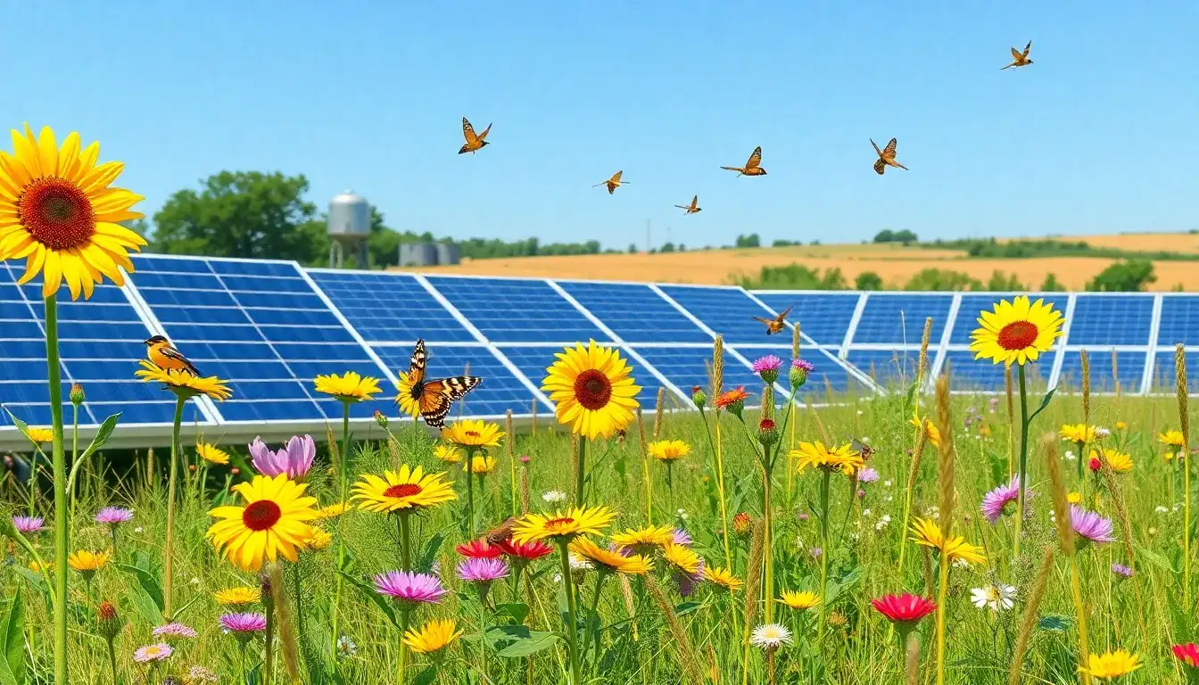 What impact do solar farms with native vegetation have on local pollinators
