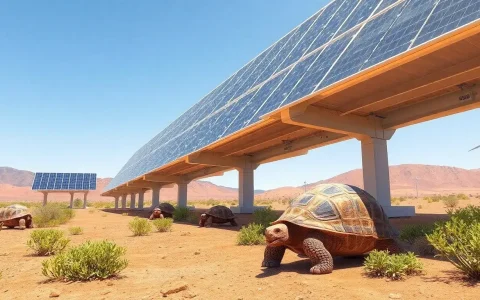 What innovative solutions have been implemented to minimize the impact of solar panels on desert tortoises