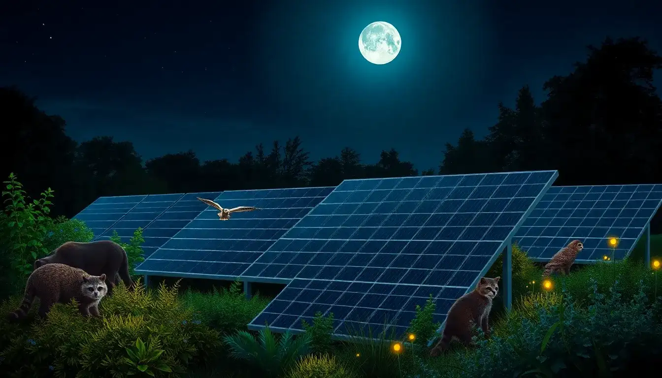 How does the placement of solar panels affect nocturnal species