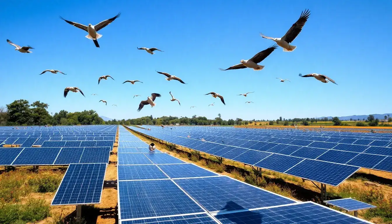 How do solar panels impact the migration patterns of birds