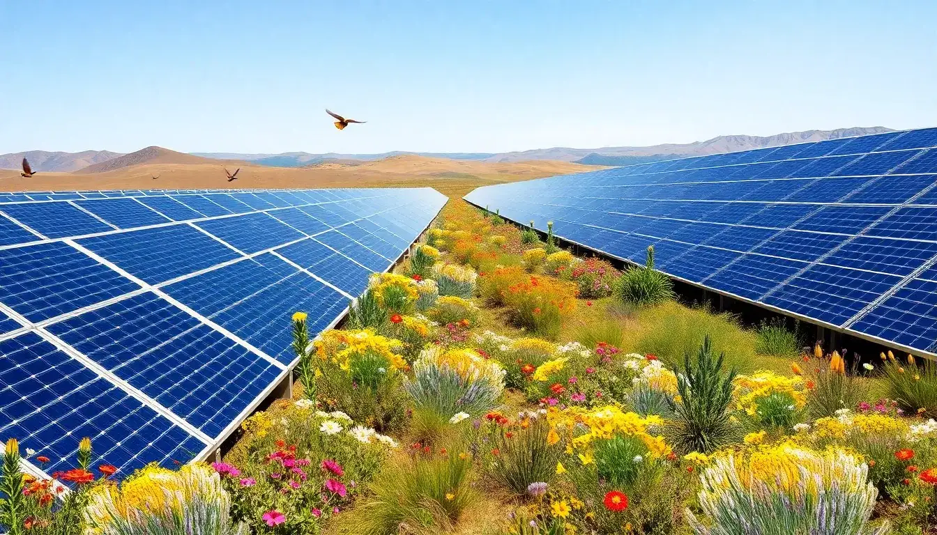 How can solar farms be integrated with native plant species
