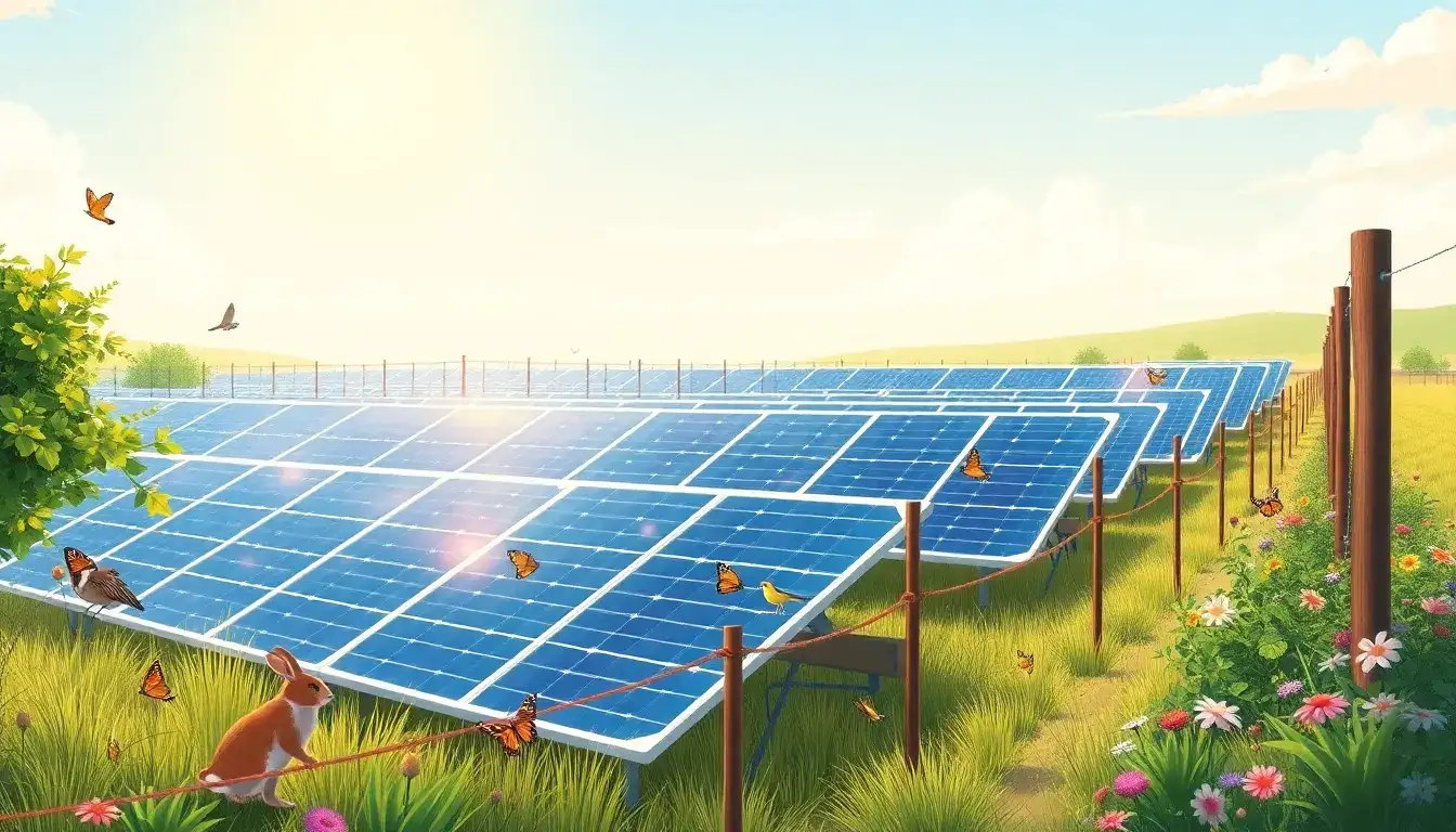What are the benefits of using permeable fencing around solar farms