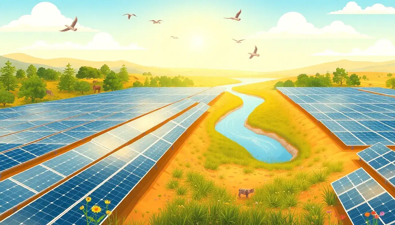 How do solar farms help in preserving natural resources