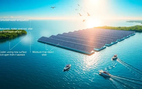 How do floating solar farms reduce water evaporation