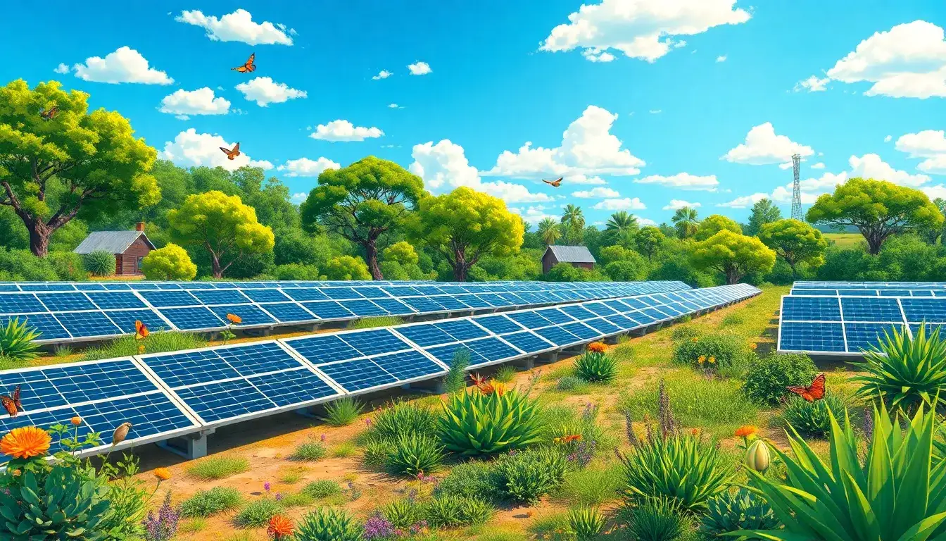 How does native vegetation impact the efficiency of solar panels