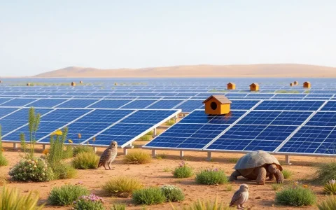 What measures are taken to protect endangered species in solar farms