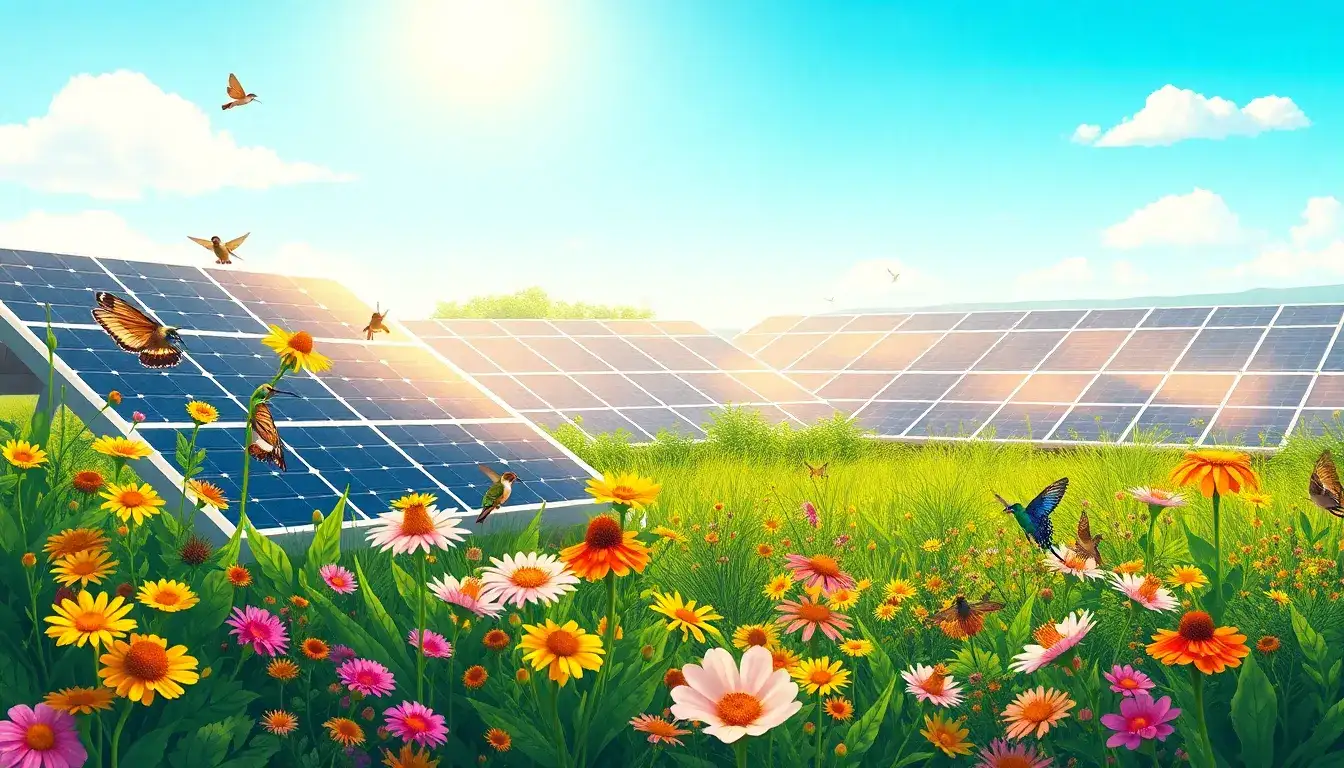 How do solar farms specifically benefit pollinators