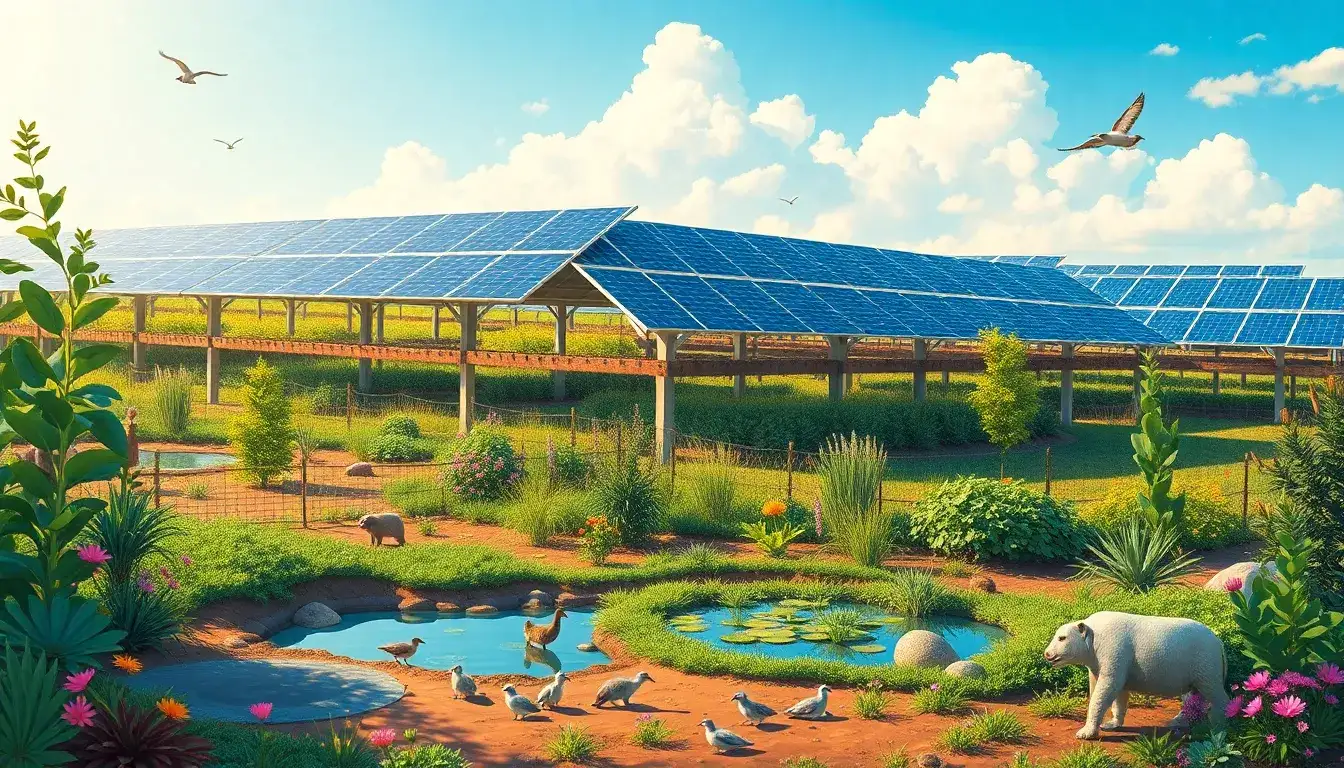 What measures are taken to minimize the impact of solar farms on endangered species