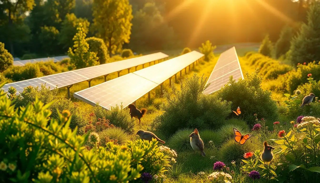 What role do vegetation buffers play in protecting wildlife around solar farms