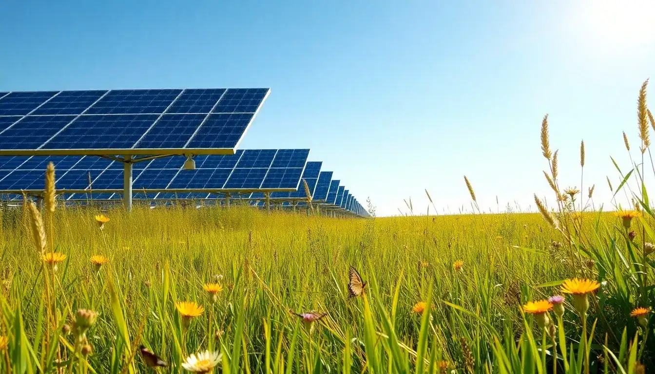 How do raised solar panels benefit native grasses and plants