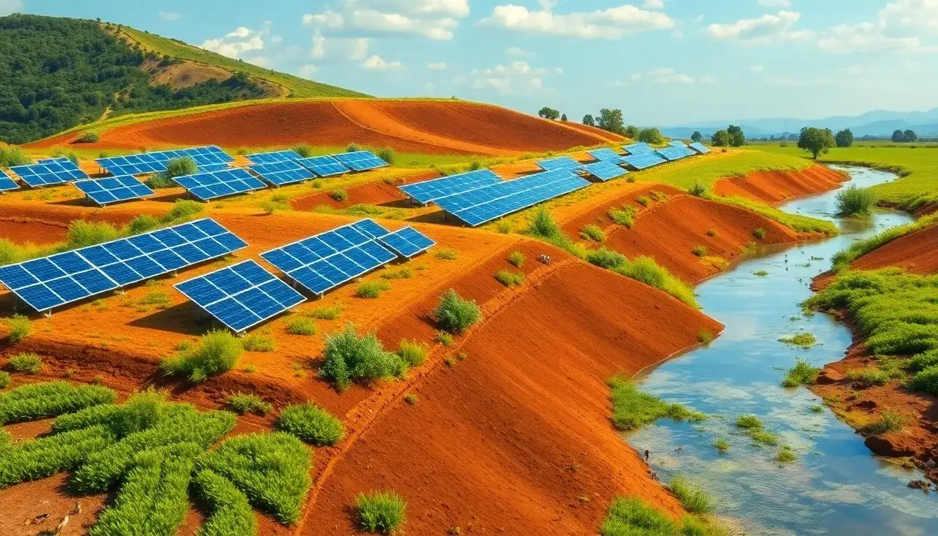 How do solar farms contribute to soil and water conservation