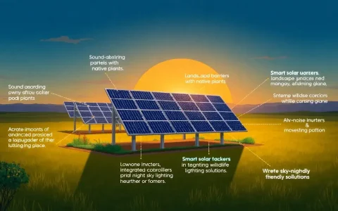 What measures can be taken to reduce noise and light pollution from solar facilities